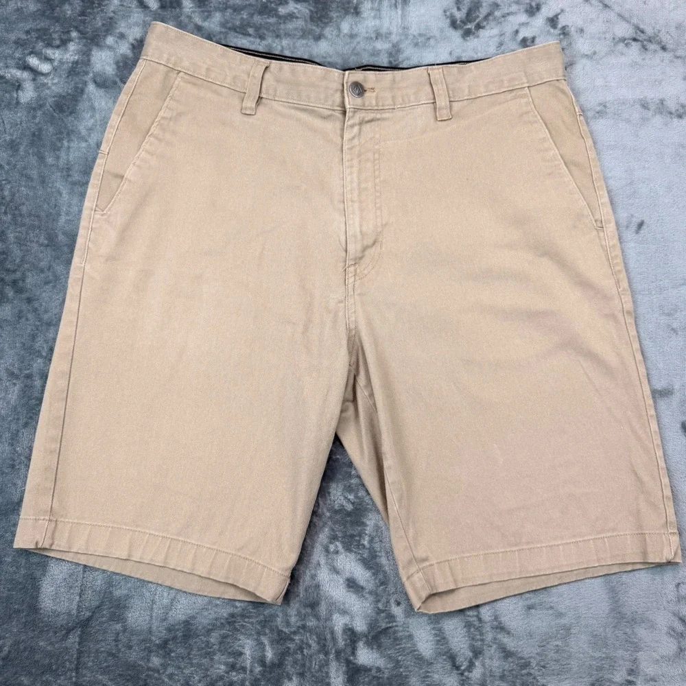 Volcom Mens Frickin Modern Stretch Chino Shorts Khaki Tan Size 36 Skateboarding